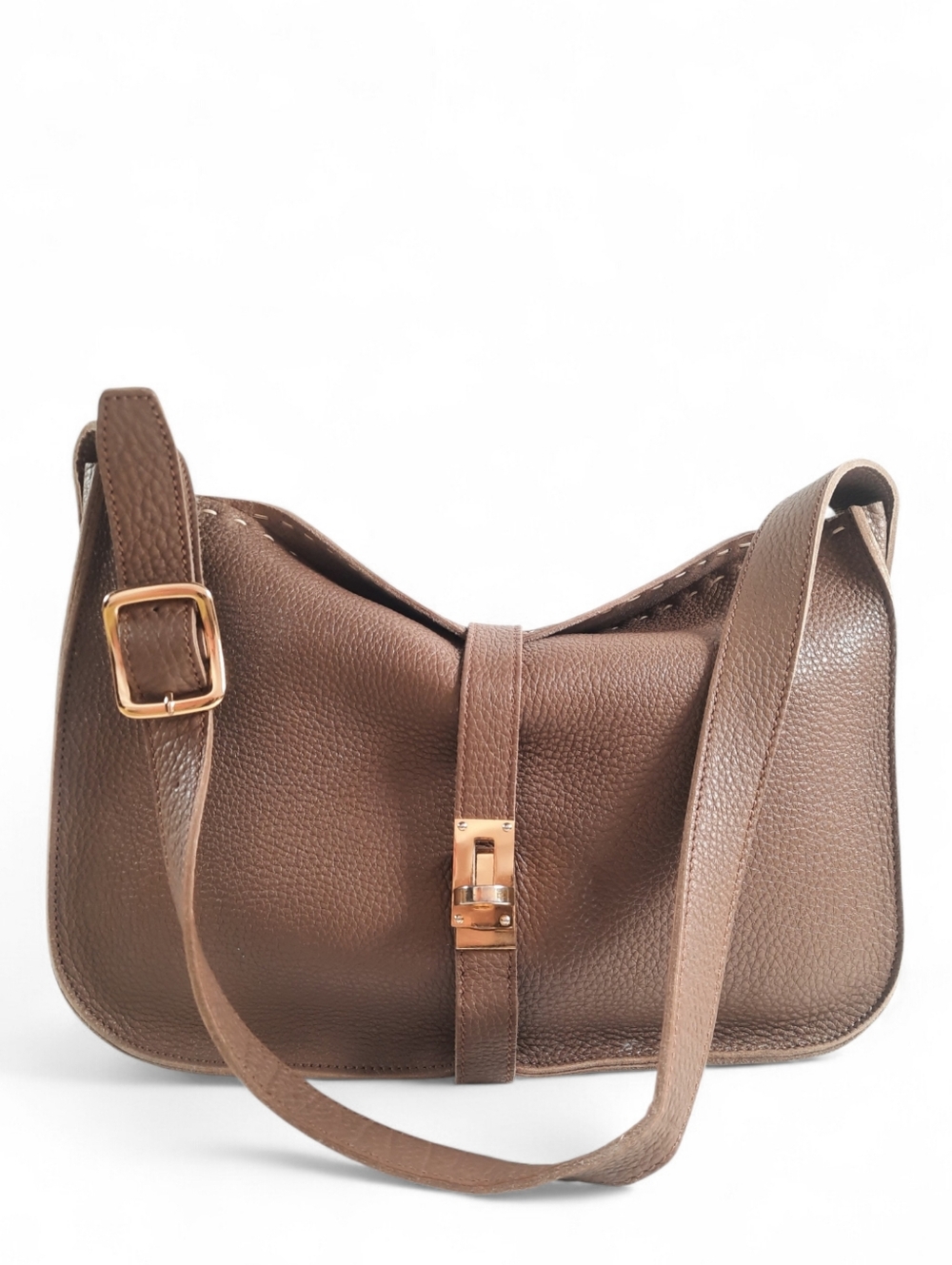 $1650 Japanese Luxe NAGATANI Handmade Shoulder Bag Swiss Leather Slouchy Taupe